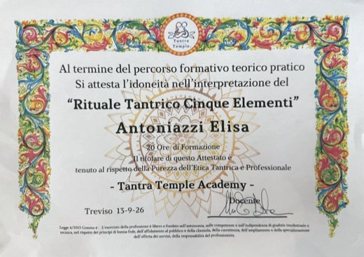 Attestato Rituale Tantrico Cinque Elementi - Tantra Temple Academy