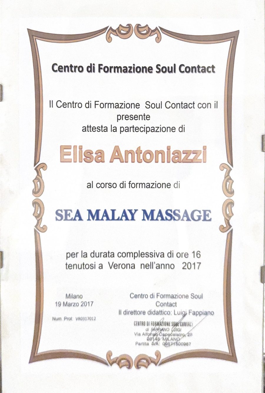 Attestato Sea Malay Massage - Soul Contact