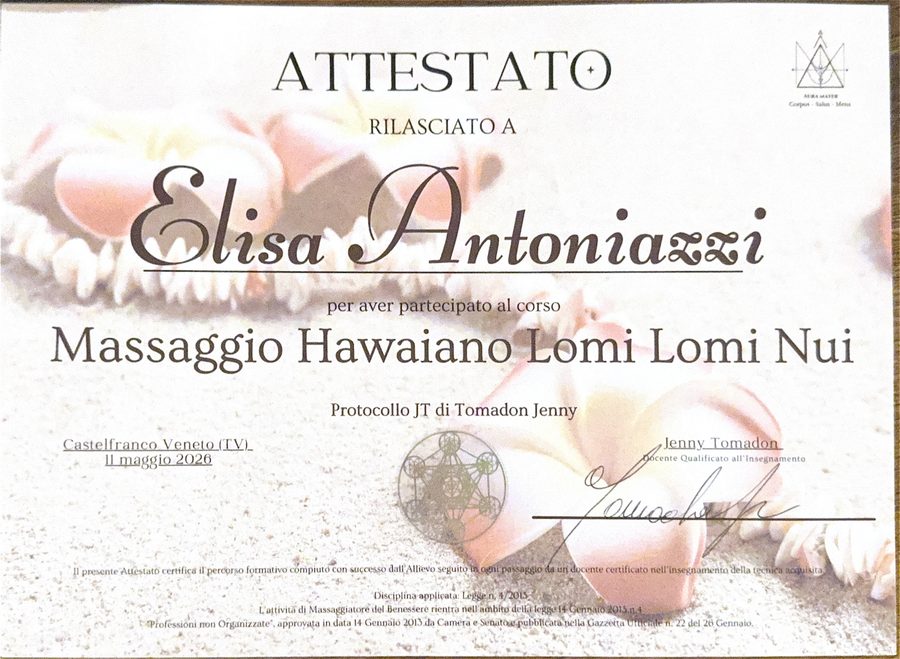 Attestato Massaggio Hawaiano Lomi Lomi Nui